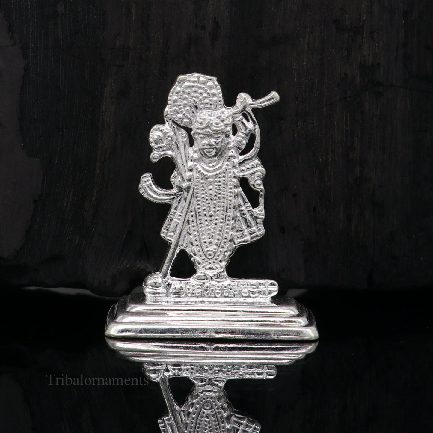 Sterling silver handmade design Indian Idols Lord krishna  Shrinathji statue figurine, puja articles decorative gift diwali puja art50 - TRIBAL ORNAMENTS