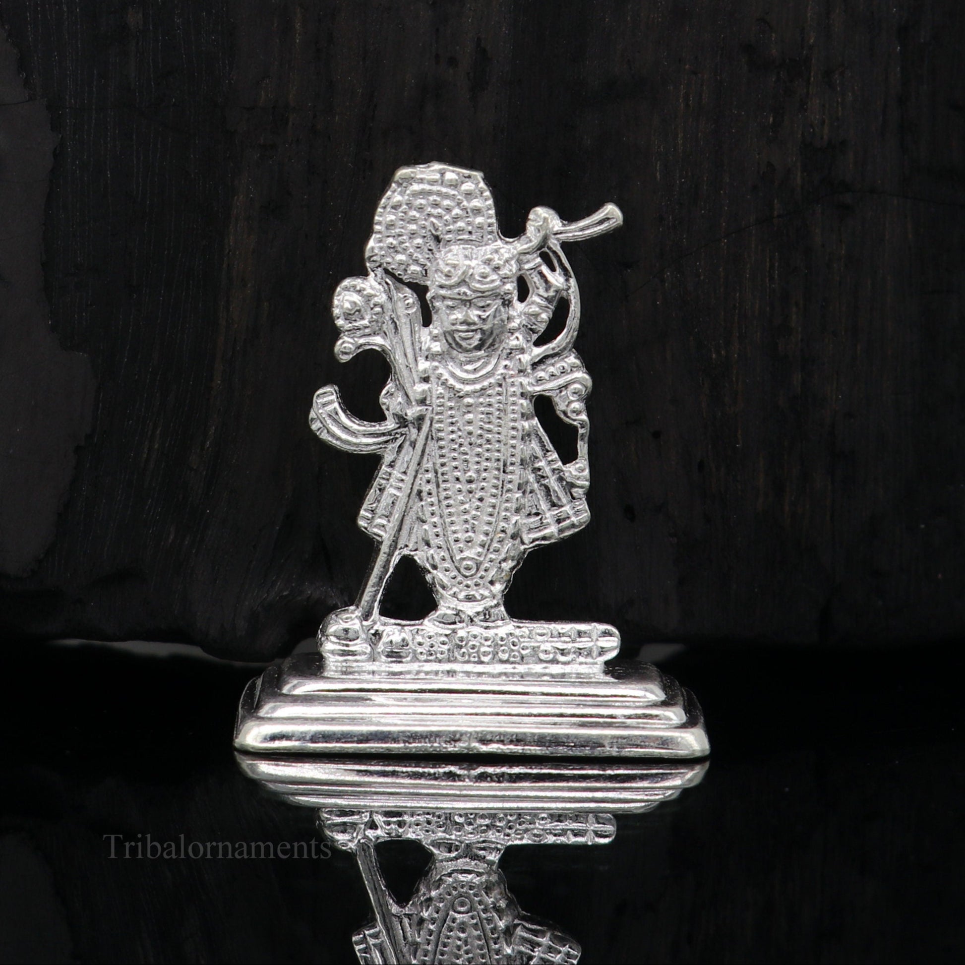 Sterling silver handmade design Indian Idols Lord krishna  Shrinathji statue figurine, puja articles decorative gift diwali puja art50 - TRIBAL ORNAMENTS