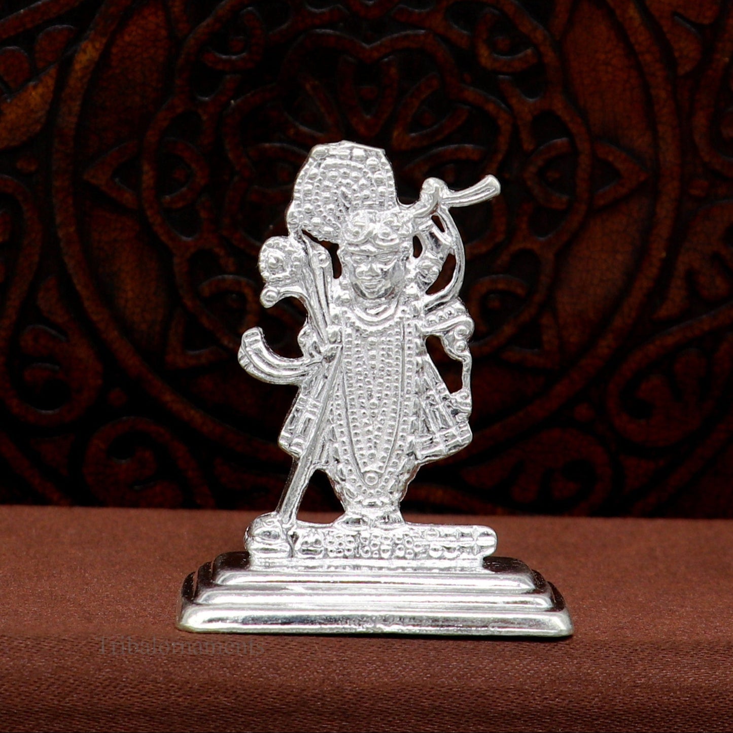 Sterling silver handmade design Indian Idols Lord krishna  Shrinathji statue figurine, puja articles decorative gift diwali puja art50 - TRIBAL ORNAMENTS