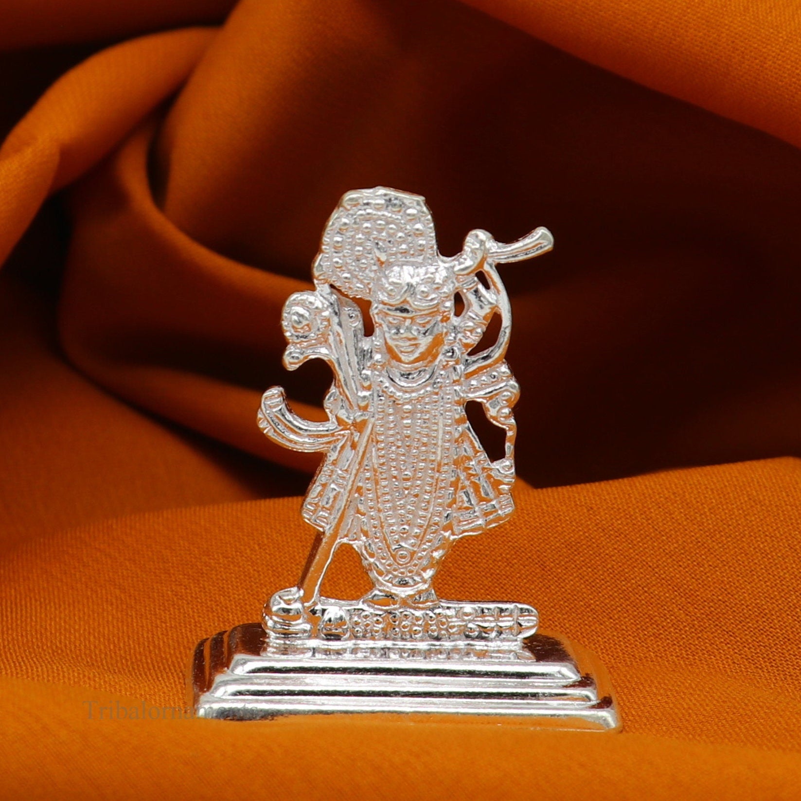 Sterling silver handmade design Indian Idols Lord krishna  Shrinathji statue figurine, puja articles decorative gift diwali puja art50 - TRIBAL ORNAMENTS