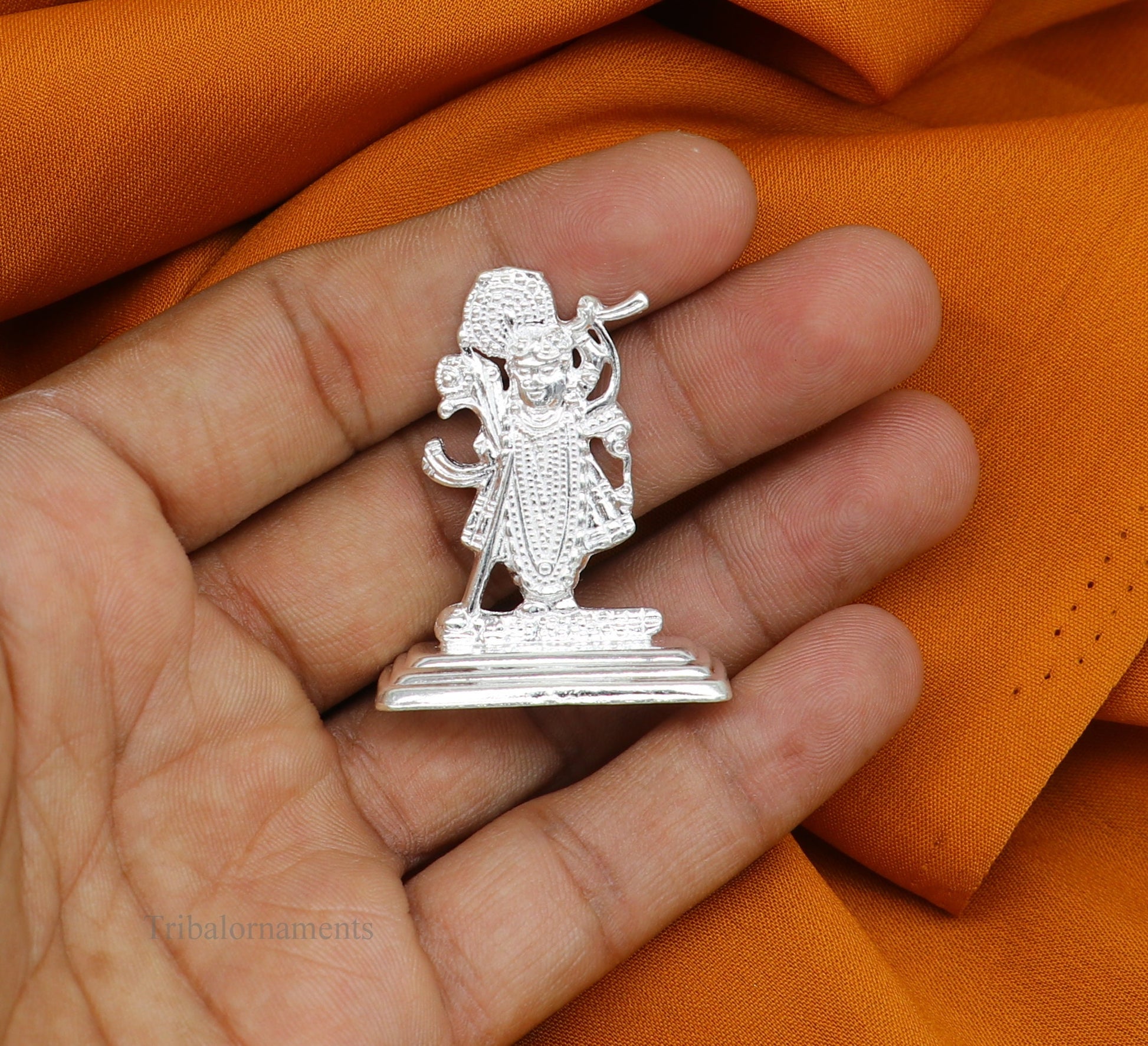 Sterling silver handmade design Indian Idols Lord krishna  Shrinathji statue figurine, puja articles decorative gift diwali puja art50 - TRIBAL ORNAMENTS