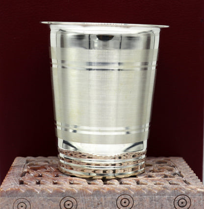 Handmade 925 sterling silver baby water or milk glass cup with intricate tribal design, ideal for gifting or silver kitchen collection.