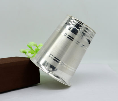 Handmade 925 sterling silver baby food cup with water or milk glass design, from TRIBAL ORNAMENTS, ideal for gifting.