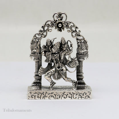 925 sterling silver handmade Divine Hindu god Hanuman with Rama and Laxman blessing Statue, amazing Divine figurine puja article art174 - TRIBAL ORNAMENTS