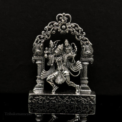 925 sterling silver handmade Divine Hindu god Hanuman with Rama and Laxman blessing Statue, amazing Divine figurine puja article art174 - TRIBAL ORNAMENTS