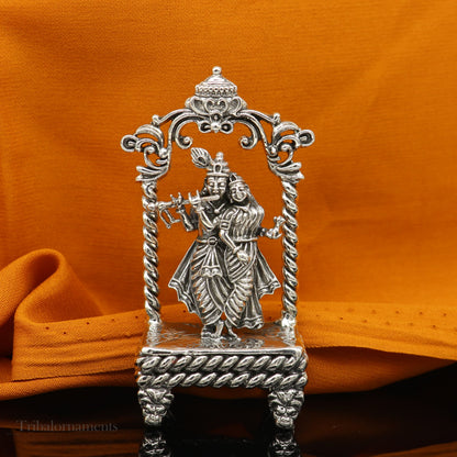 925 sterling silver handmade Divine Hindu god Krishna with Radha blessing Statue, Stunning Radha kishan figurine puja article art168 - TRIBAL ORNAMENTS