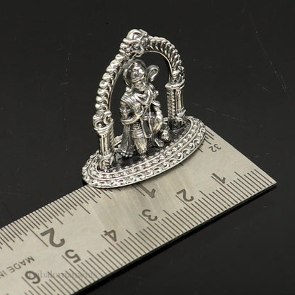 Handmade 925 sterling silver Lord Hanuman blessing statue, divine Hindu sculpture, perfect for puja and spiritual decor.