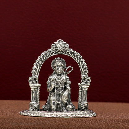 Handmade 925 sterling silver Lord Hanuman blessing statue, divine Hindu sculpture for puja, crafted by Tribal Ornaments