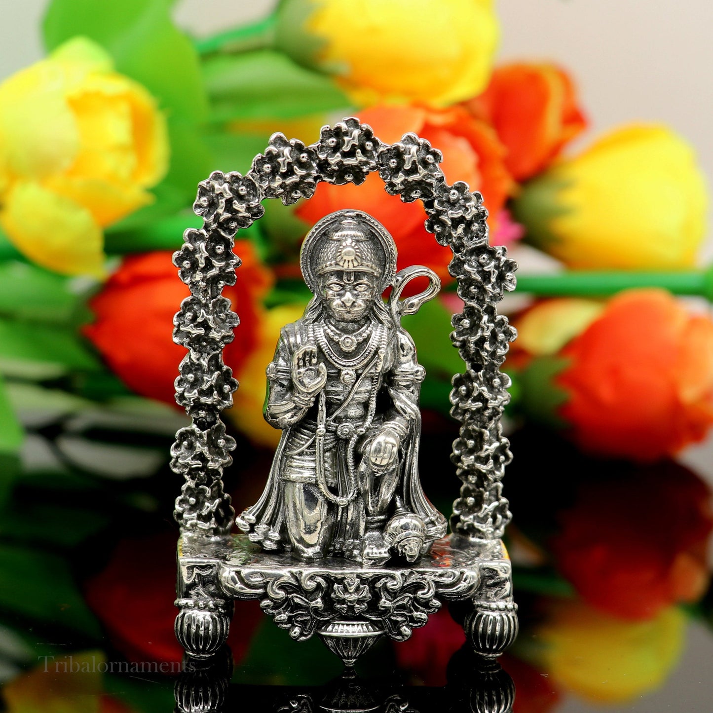 925 sterling silver handmade Divine Hindu god Lord Hanuman blessing Statue, amazing designer Divine Sculpture figurine puja article art166 - TRIBAL ORNAMENTS