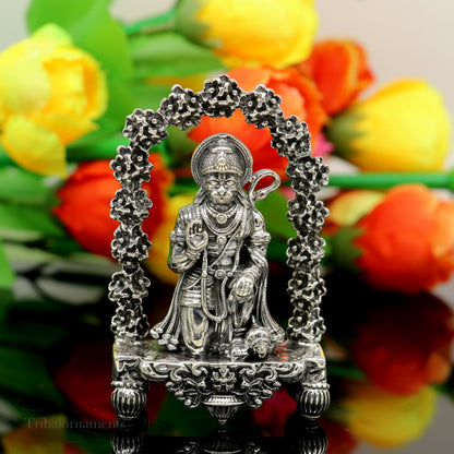 925 sterling silver handmade Divine Hindu god Lord Hanuman blessing Statue, amazing designer Divine Sculpture figurine puja article art166 - TRIBAL ORNAMENTS