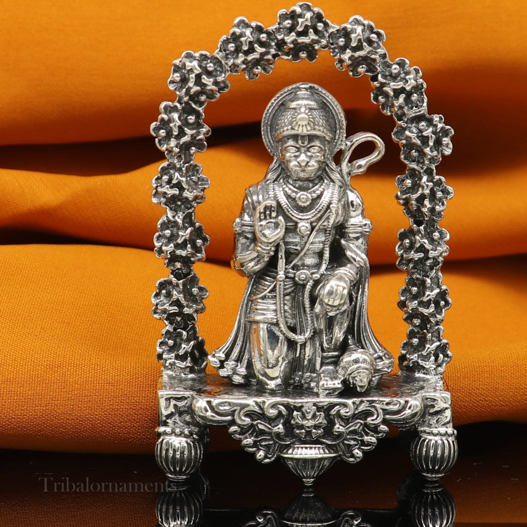 925 sterling silver handmade Divine Hindu god Lord Hanuman blessing Statue, amazing designer Divine Sculpture figurine puja article art166 - TRIBAL ORNAMENTS