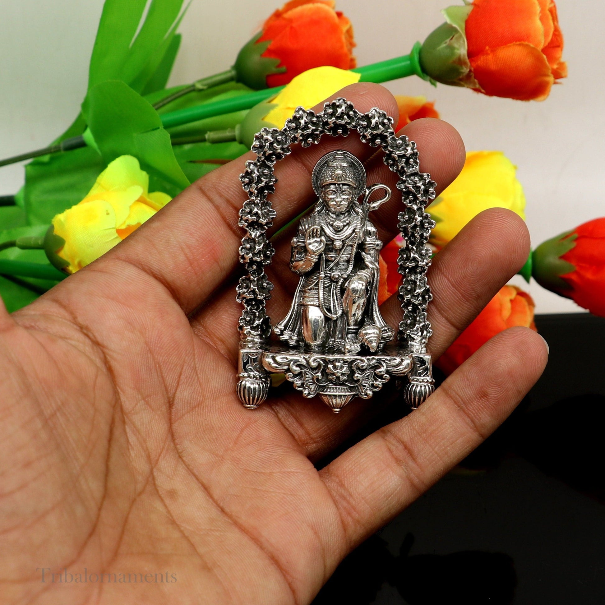 925 sterling silver handmade Divine Hindu god Lord Hanuman blessing Statue, amazing designer Divine Sculpture figurine puja article art166 - TRIBAL ORNAMENTS