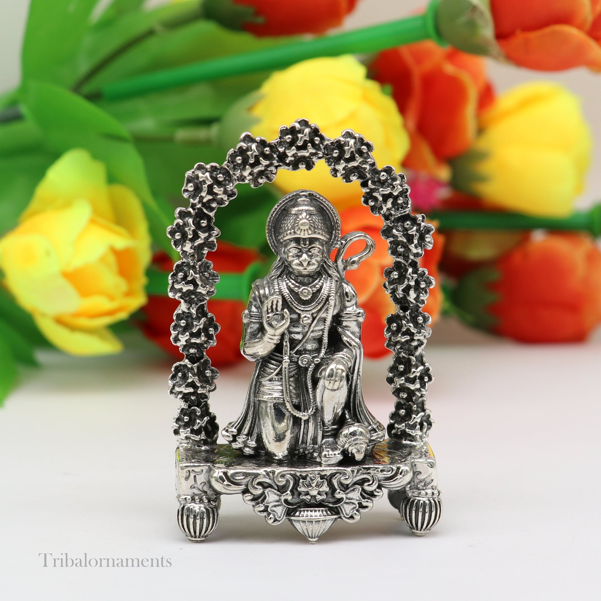 925 sterling silver handmade Divine Hindu god Lord Hanuman blessing Statue, amazing designer Divine Sculpture figurine puja article art166 - TRIBAL ORNAMENTS