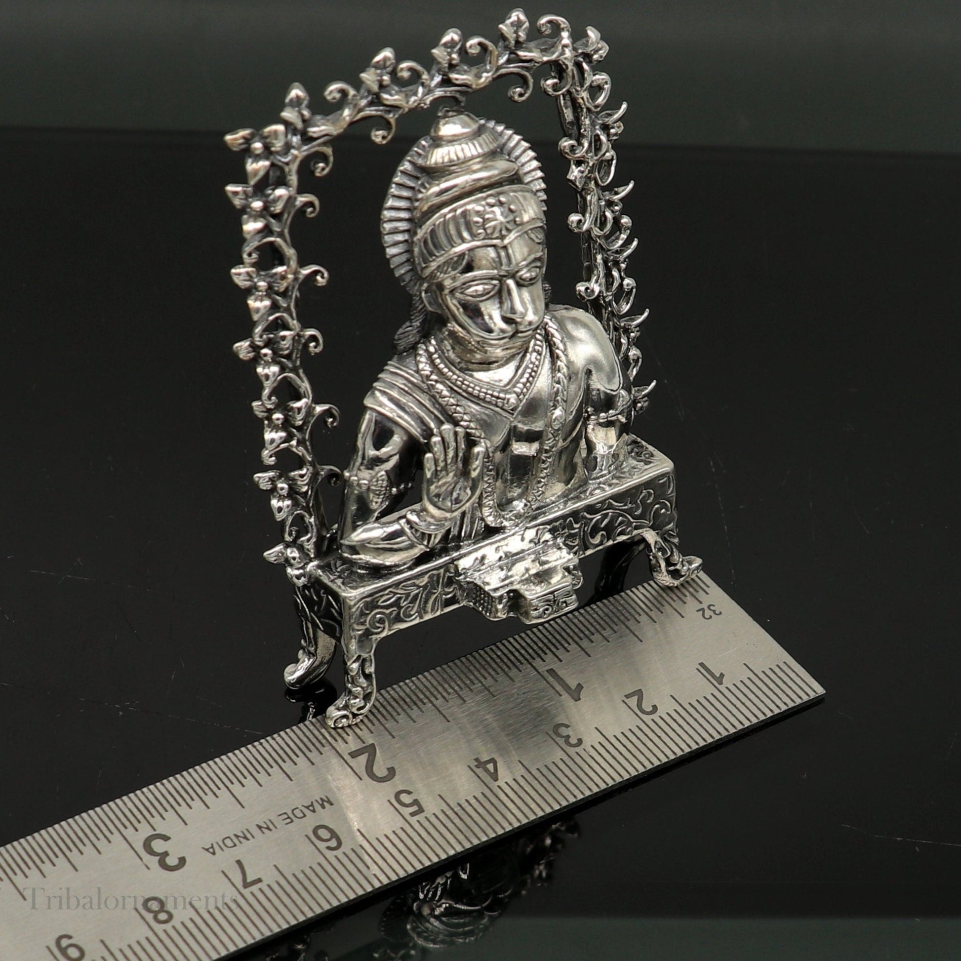 925 sterling silver handmade Divine Hindu god Lord Hanuman blessing Statue, amazing designer Divine Sculpture figurine puja article art169 - TRIBAL ORNAMENTS