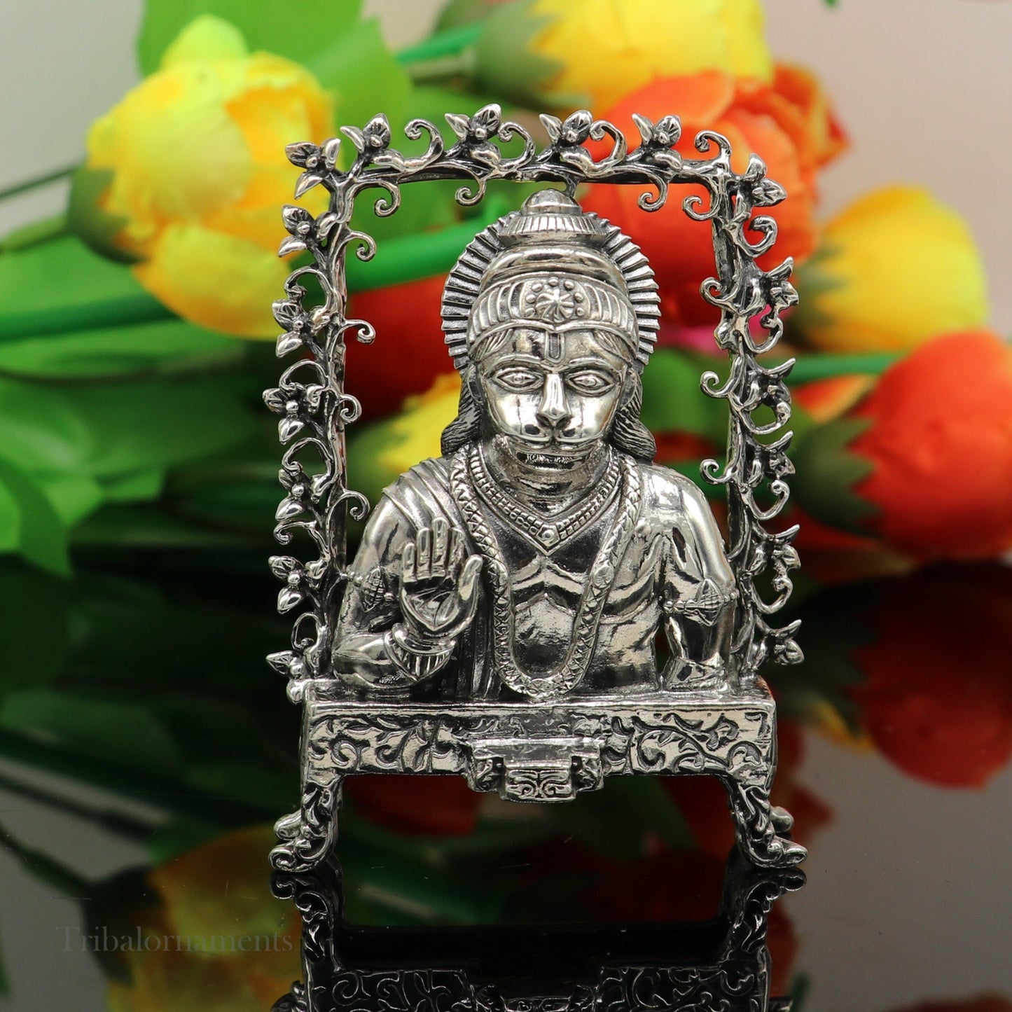 925 sterling silver handmade Divine Hindu god Lord Hanuman blessing Statue, amazing designer Divine Sculpture figurine puja article art169 - TRIBAL ORNAMENTS