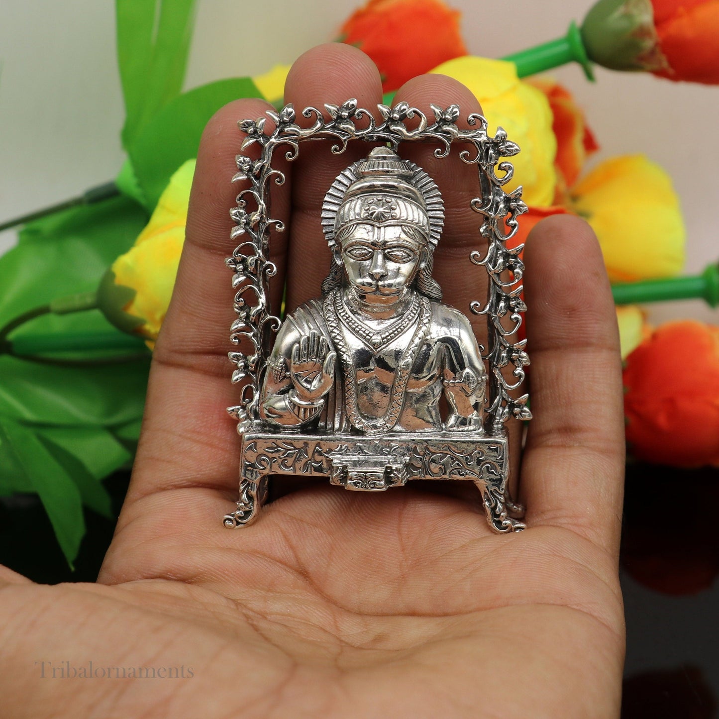 925 sterling silver handmade Divine Hindu god Lord Hanuman blessing Statue, amazing designer Divine Sculpture figurine puja article art169 - TRIBAL ORNAMENTS