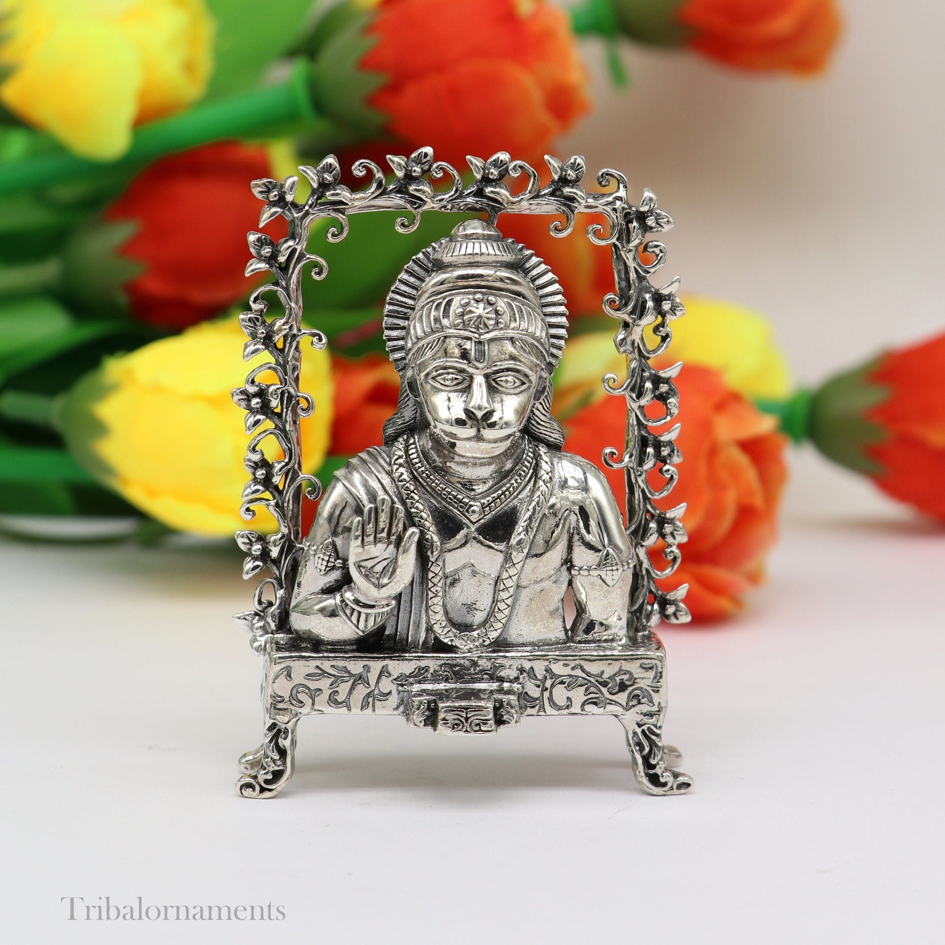 925 sterling silver handmade Divine Hindu god Lord Hanuman blessing Statue, amazing designer Divine Sculpture figurine puja article art169 - TRIBAL ORNAMENTS