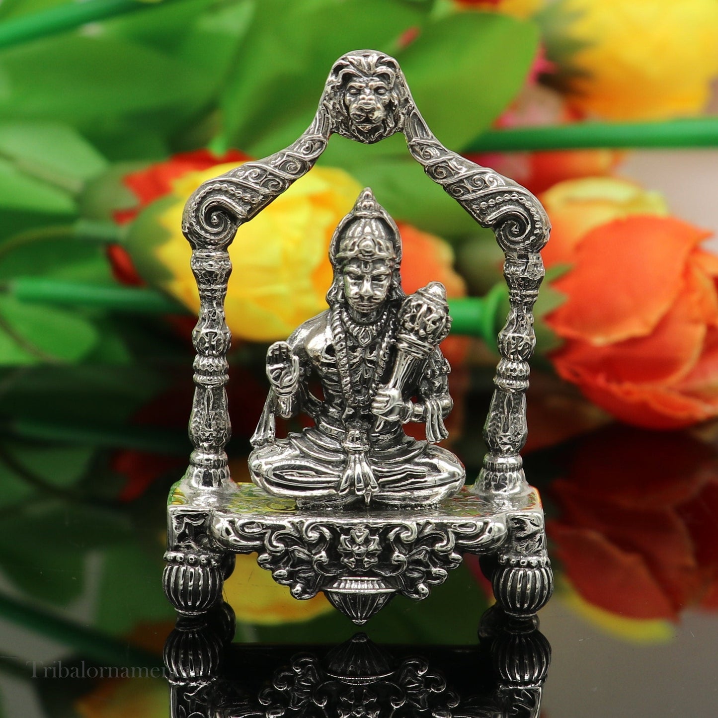 925 sterling silver handmade Divine Hindu god Lord Hanuman blessing Statue, amazing designer Divine Sculpture figurine puja article art171 - TRIBAL ORNAMENTS