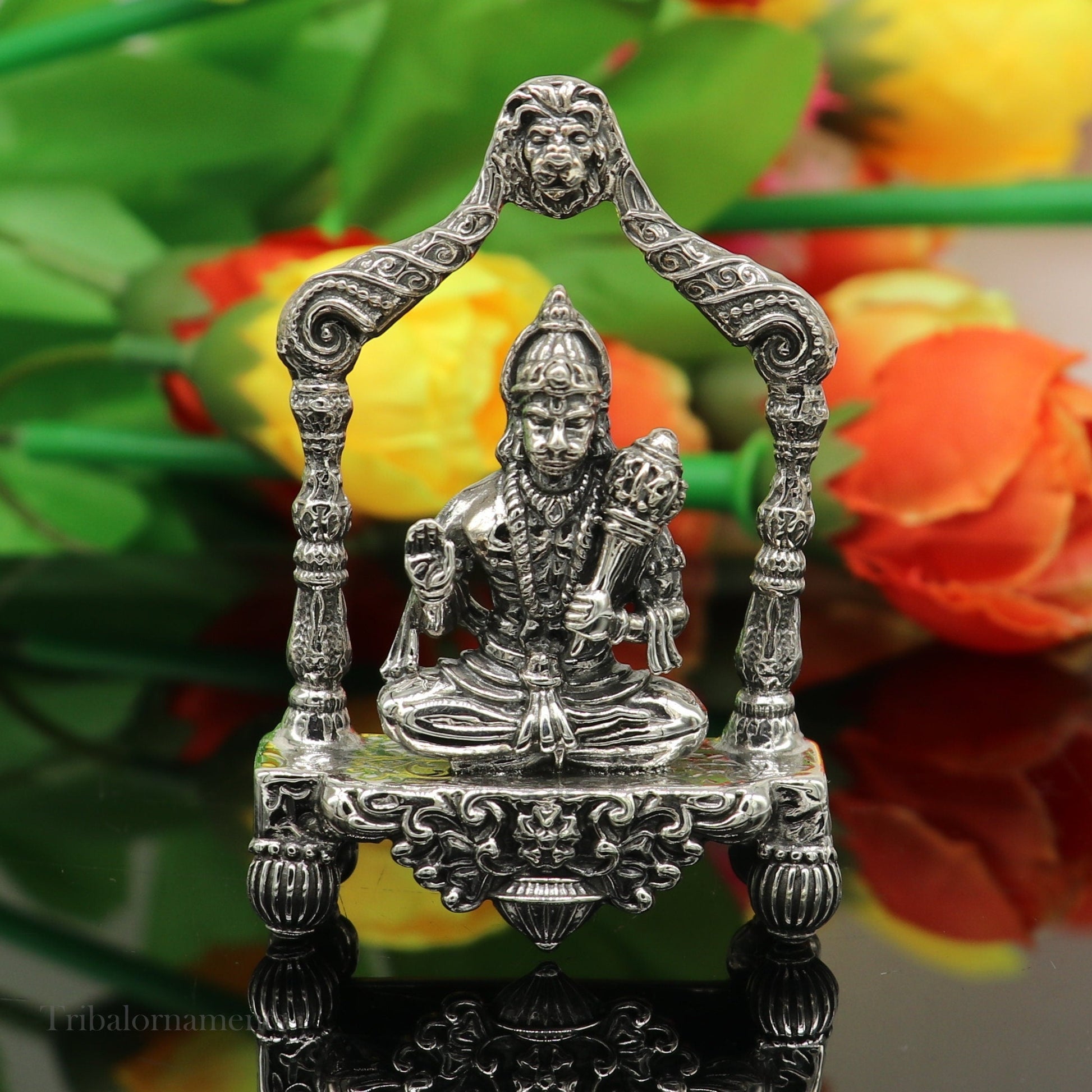 925 sterling silver handmade Divine Hindu god Lord Hanuman blessing Statue, amazing designer Divine Sculpture figurine puja article art171 - TRIBAL ORNAMENTS