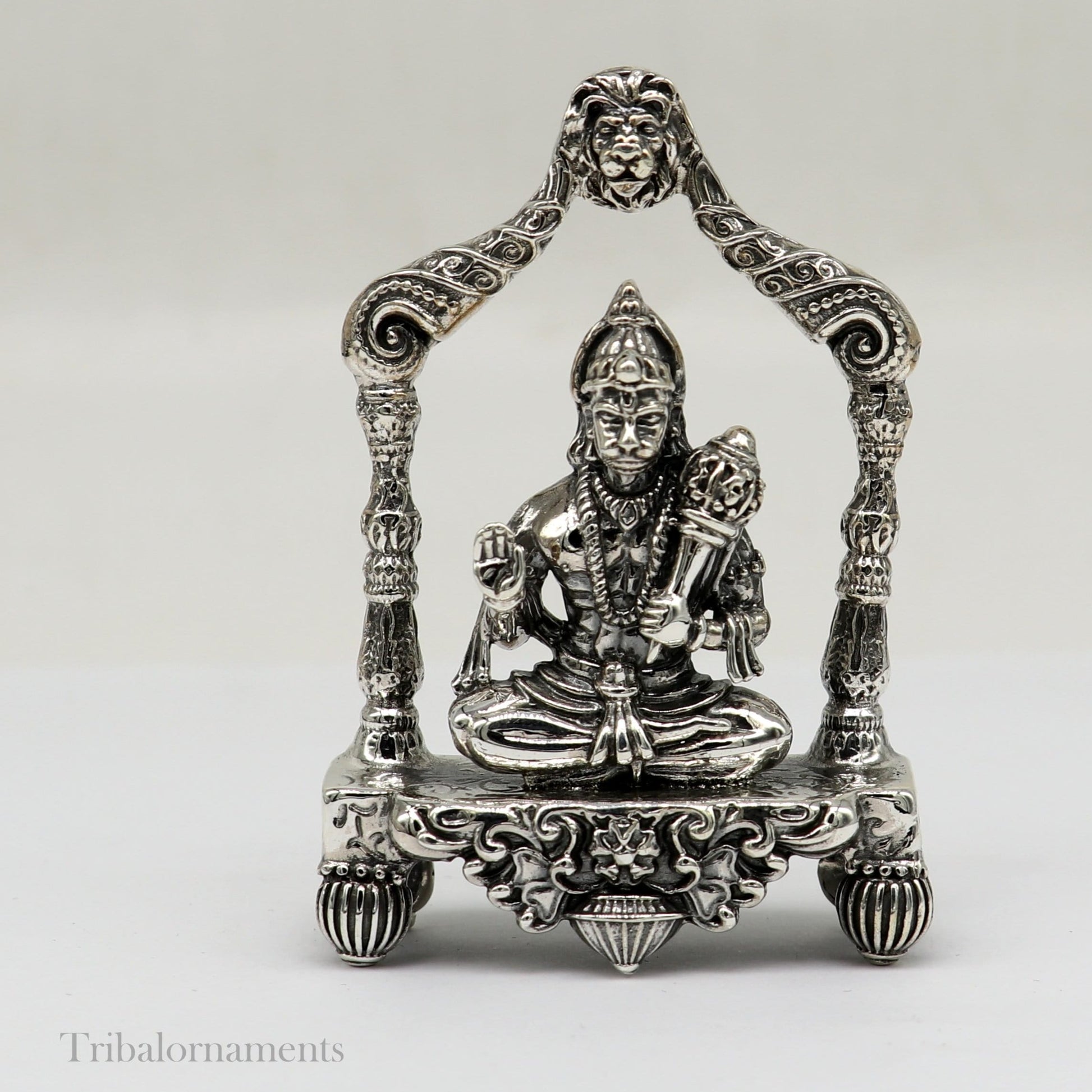 925 sterling silver handmade Divine Hindu god Lord Hanuman blessing Statue, amazing designer Divine Sculpture figurine puja article art171 - TRIBAL ORNAMENTS