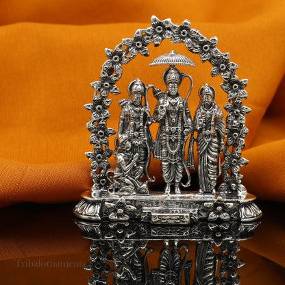925 sterling silver Hindu divine figurine of Rama, Laxman, Seeta, and Hanuman blessing Ram Darbar statue for puja.