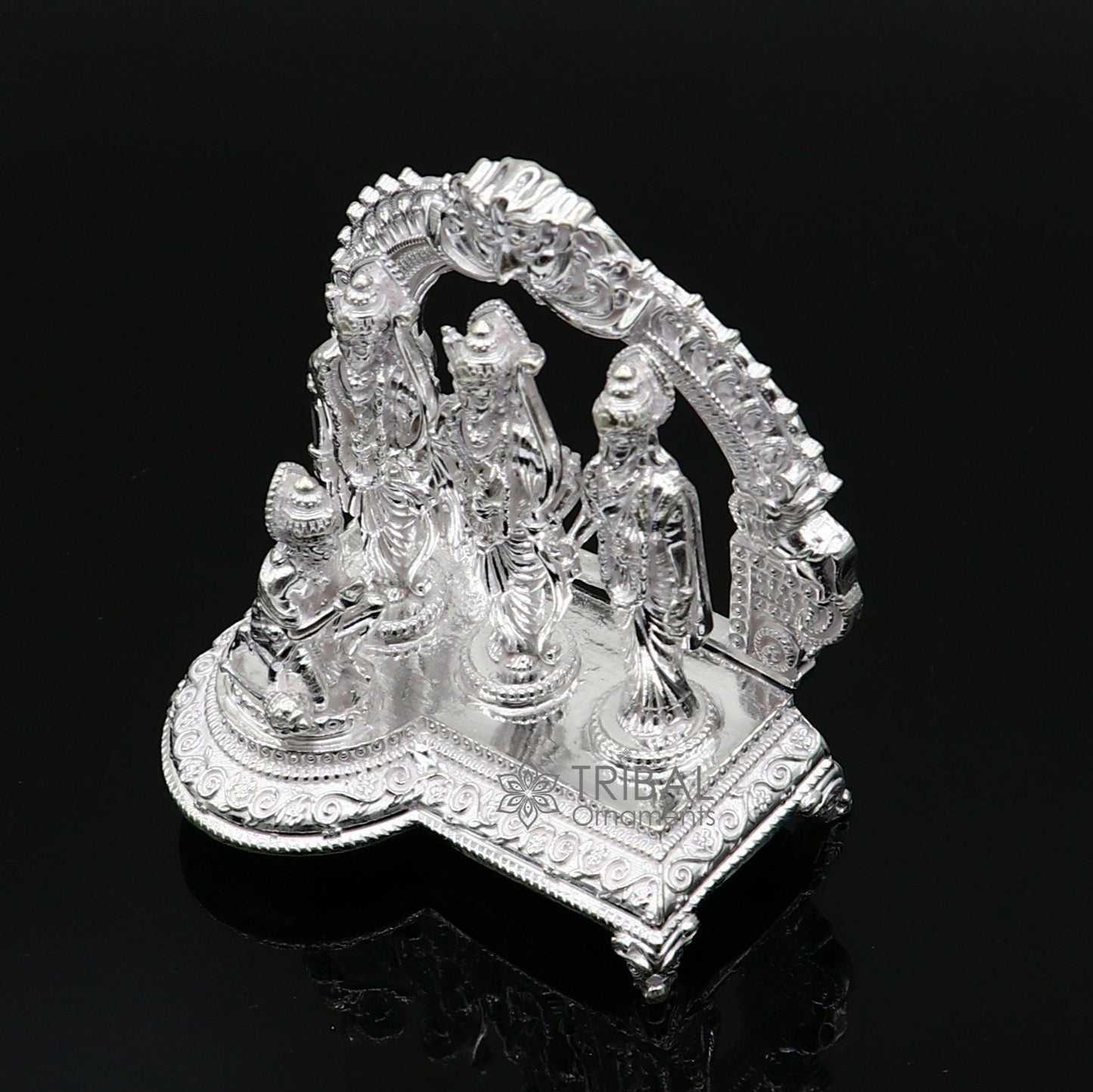 925 sterling silver handmade Divine Hindu god Rama Laxman Seeta and Hanuman blessing Statue, Ram Darbar Divine figurine puja article art642 - TRIBAL ORNAMENTS