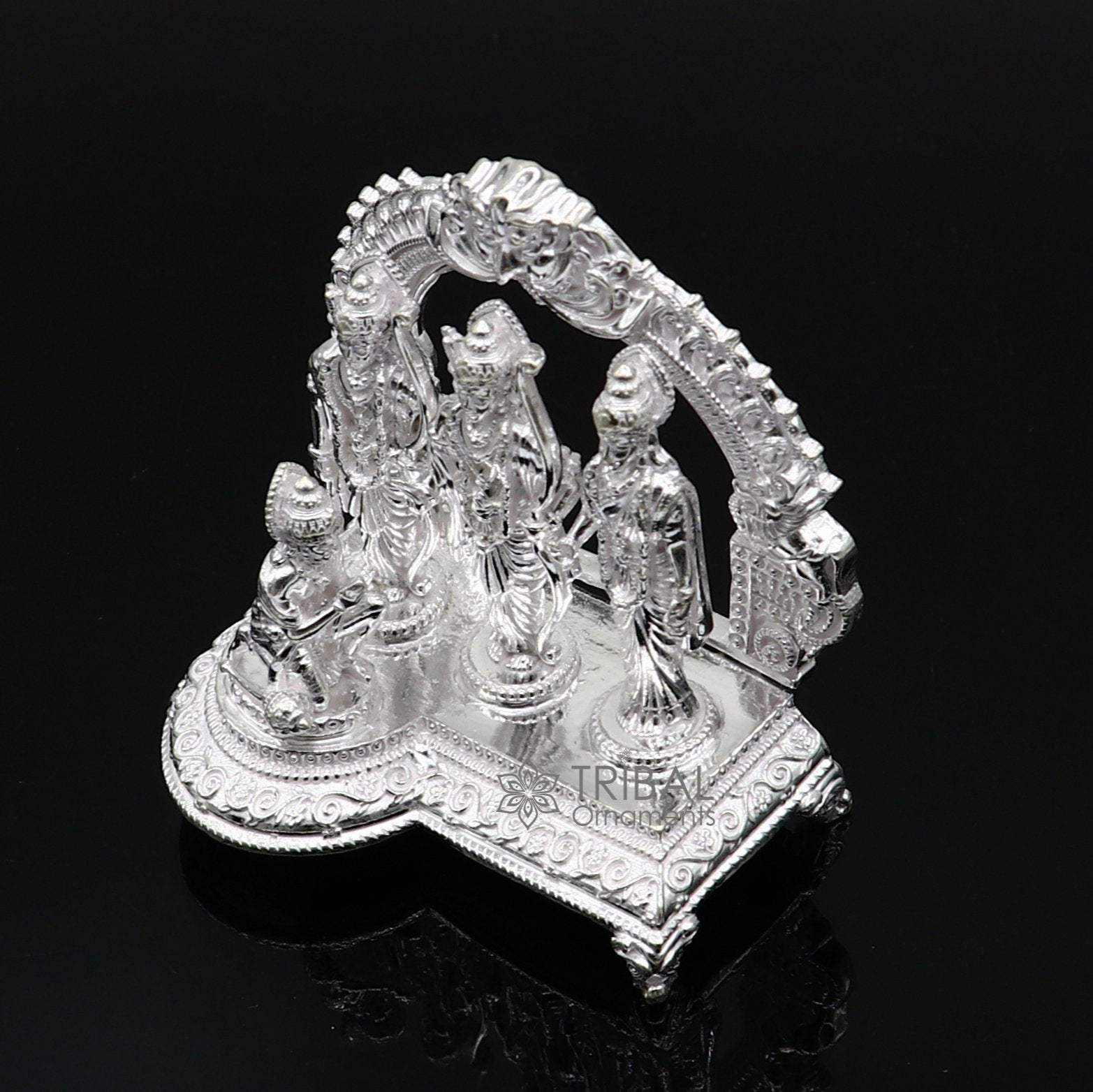 925 sterling silver handmade Divine Hindu god Rama Laxman Seeta and Hanuman blessing Statue, Ram Darbar Divine figurine puja article art642 - TRIBAL ORNAMENTS