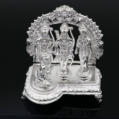925 sterling silver handmade Divine Hindu god Rama Laxman Seeta and Hanuman blessing Statue, Ram Darbar Divine figurine puja article art642 - TRIBAL ORNAMENTS
