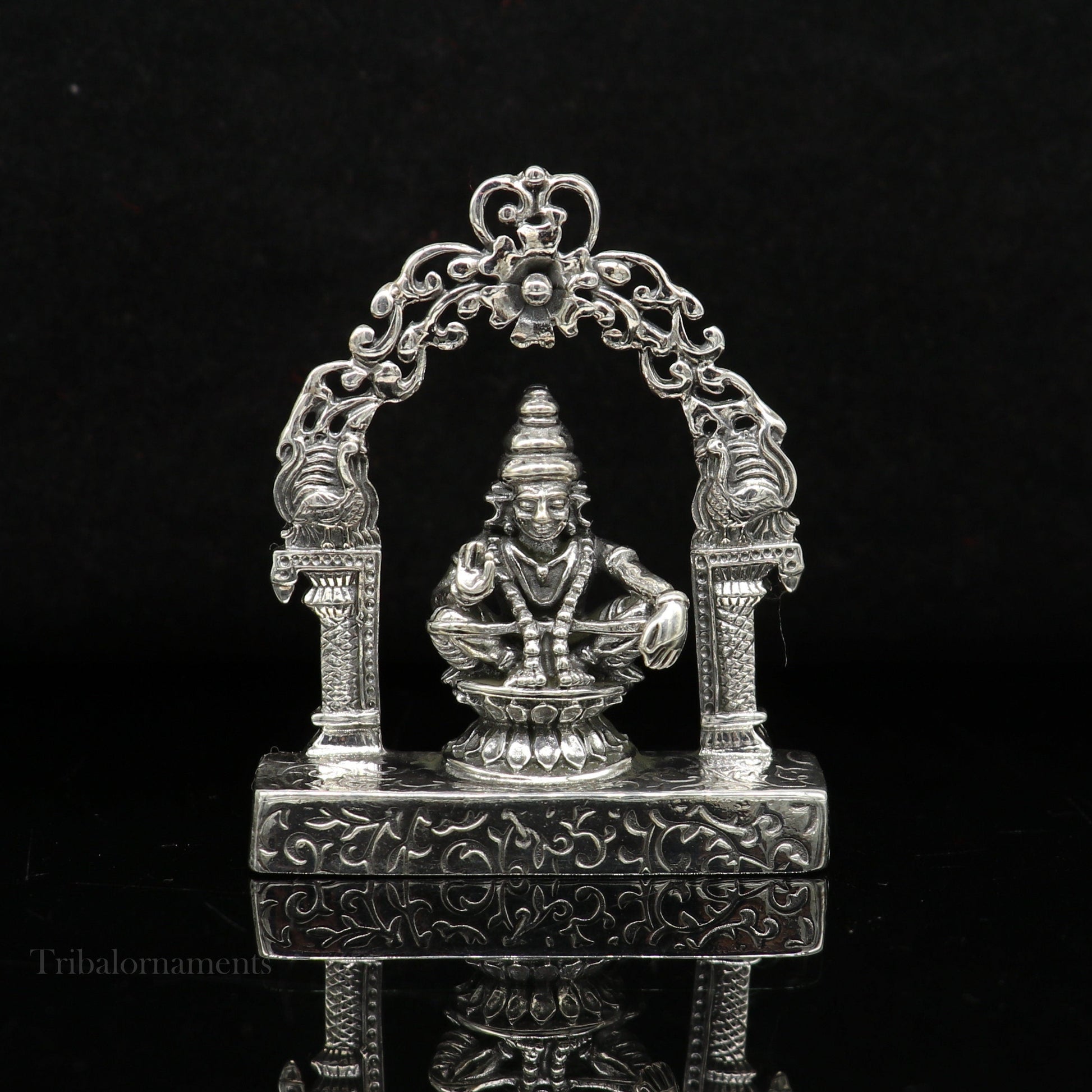 925 sterling silver handmade Divine Hindu idol Aayappa Sabarimala statue murti divine Statue Sculpture figurine puja article gifting  art178 - TRIBAL ORNAMENTS