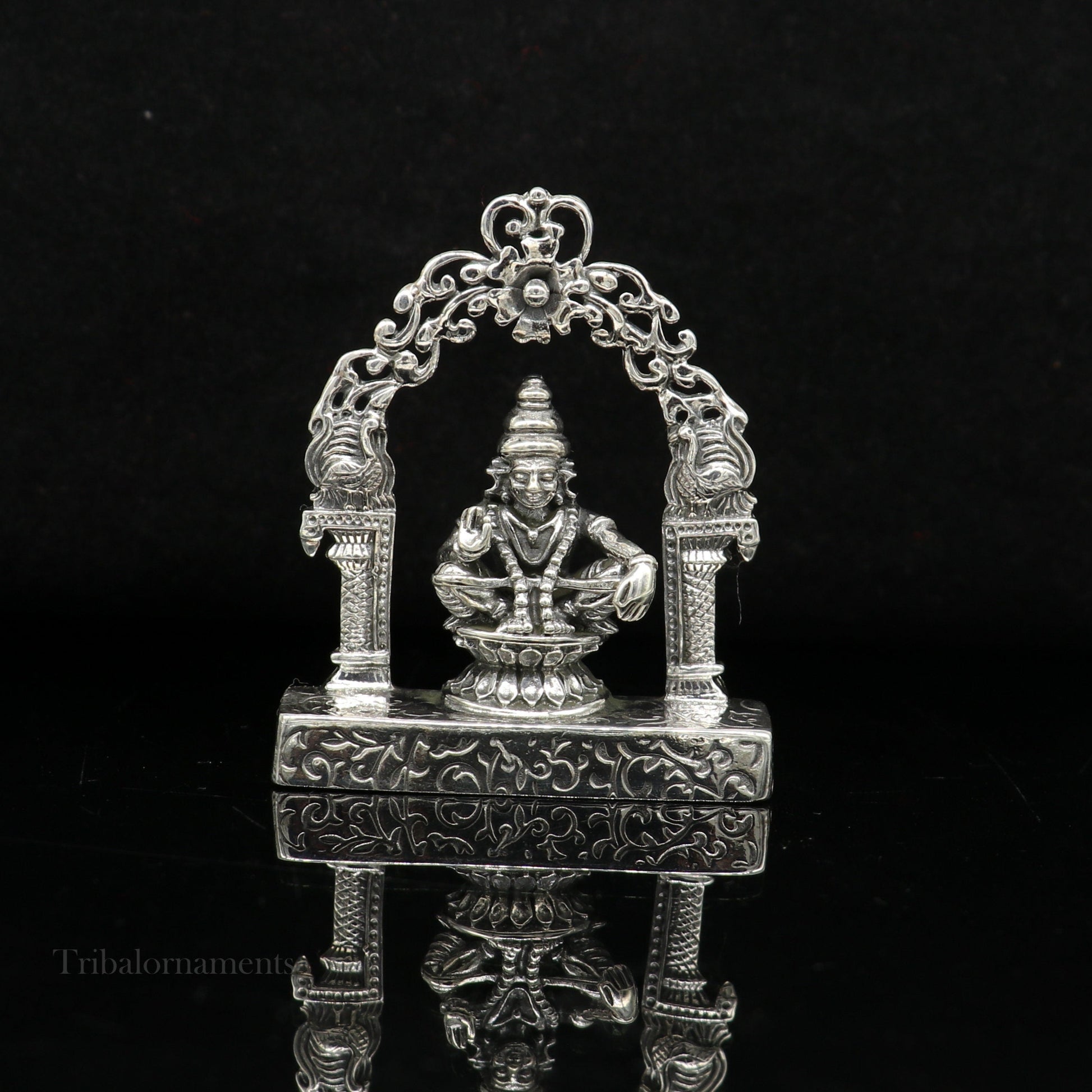 925 sterling silver handmade Divine Hindu idol Aayappa Sabarimala statue murti divine Statue Sculpture figurine puja article gifting  art178 - TRIBAL ORNAMENTS