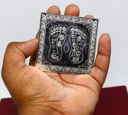 925 sterling silver handmade divine holy shree Lakshmi charan paduka for home temple puja article, amazing silver article su883 - TRIBAL ORNAMENTS
