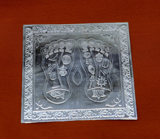 925 sterling silver handmade divine holy shree Lakshmi charan paduka for home temple puja article, amazing silver article su883 - TRIBAL ORNAMENTS