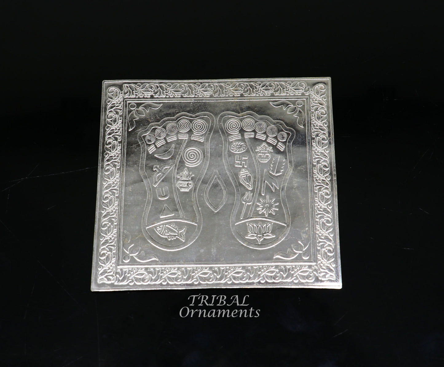 925 sterling silver handmade divine holy shree Lakshmi charan paduka for home temple puja article, amazing silver article su883 - TRIBAL ORNAMENTS