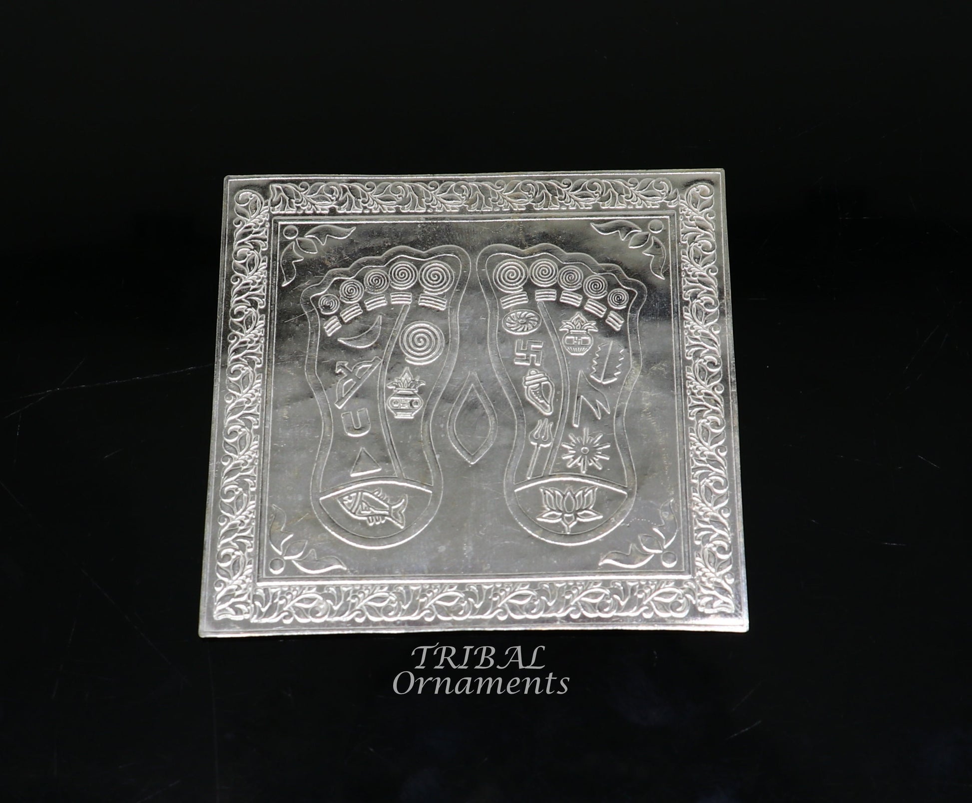 925 sterling silver handmade divine holy shree Lakshmi charan paduka for home temple puja article, amazing silver article su883 - TRIBAL ORNAMENTS