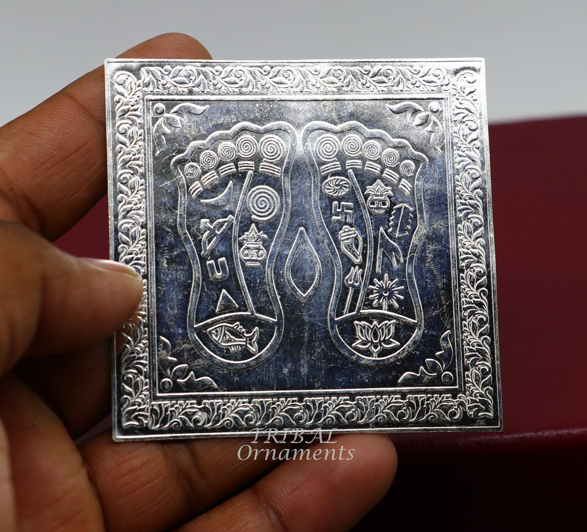925 sterling silver handmade divine holy shree Lakshmi charan paduka for home temple puja article, amazing silver article su883 - TRIBAL ORNAMENTS