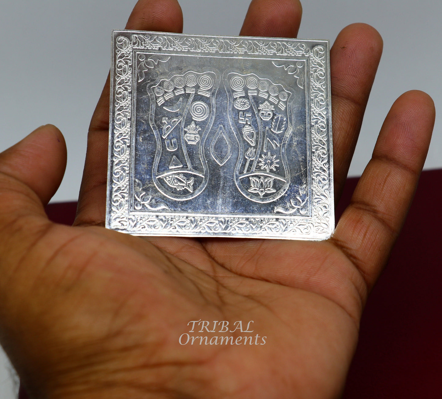 925 sterling silver handmade divine holy shree Lakshmi charan paduka for home temple puja article, amazing silver article su883 - TRIBAL ORNAMENTS
