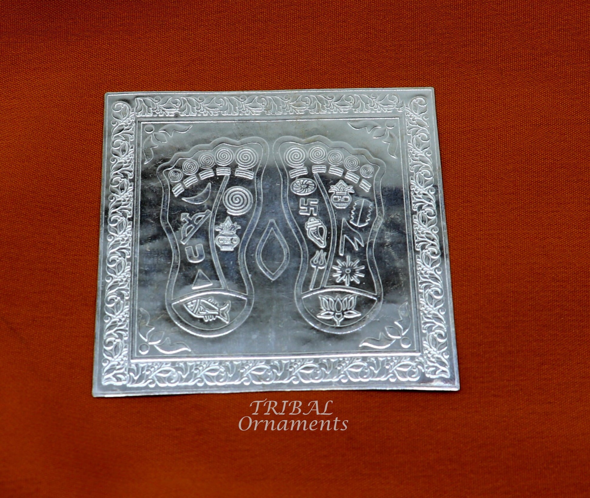 925 sterling silver handmade divine holy shree Lakshmi charan paduka for home temple puja article, amazing silver article su883 - TRIBAL ORNAMENTS