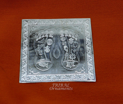925 sterling silver handmade divine holy shree Lakshmi charan paduka for home temple puja article, amazing silver article su883 - TRIBAL ORNAMENTS