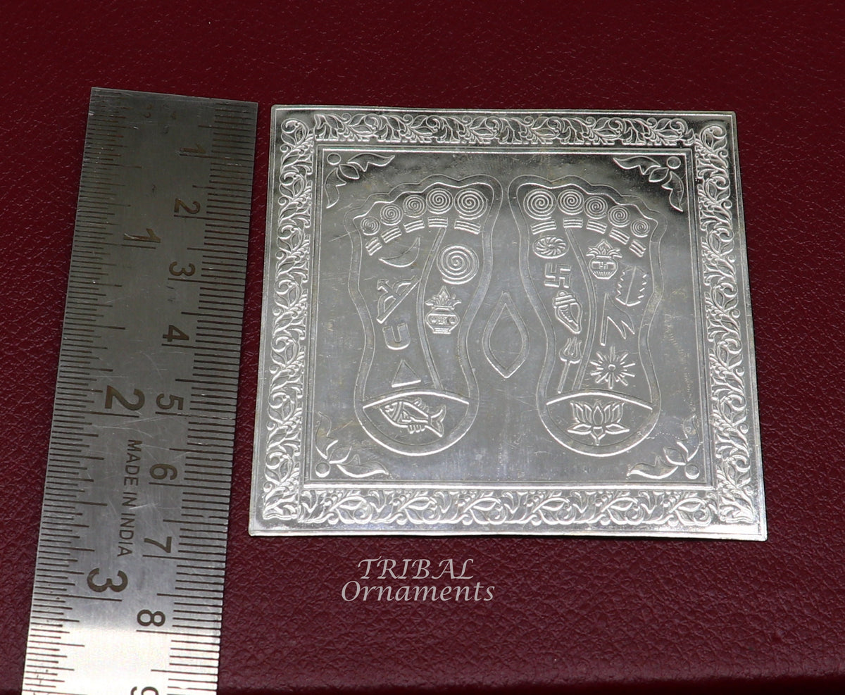 925 sterling silver handmade divine holy shree Lakshmi charan paduka for home temple puja article, amazing silver article su883 - TRIBAL ORNAMENTS