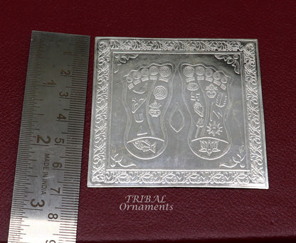 925 sterling silver handmade divine holy shree Lakshmi charan paduka for home temple puja article, amazing silver article su883 - TRIBAL ORNAMENTS