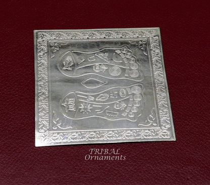 925 sterling silver handmade divine holy shree Lakshmi charan paduka for home temple puja article, amazing silver article su883 - TRIBAL ORNAMENTS