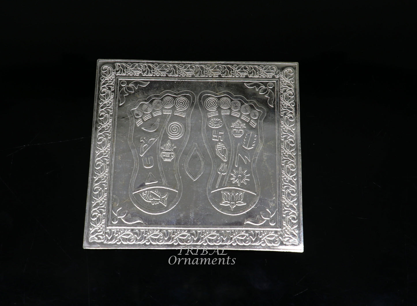 925 sterling silver handmade divine holy shree Lakshmi charan paduka for home temple puja article, amazing silver article su883 - TRIBAL ORNAMENTS