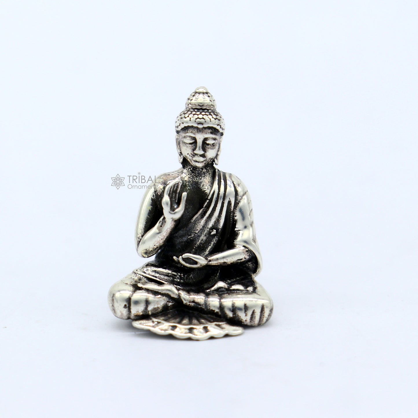 925 sterling silver handmade divine idol buddha figurine meditation statue article art765 - TRIBAL ORNAMENTS