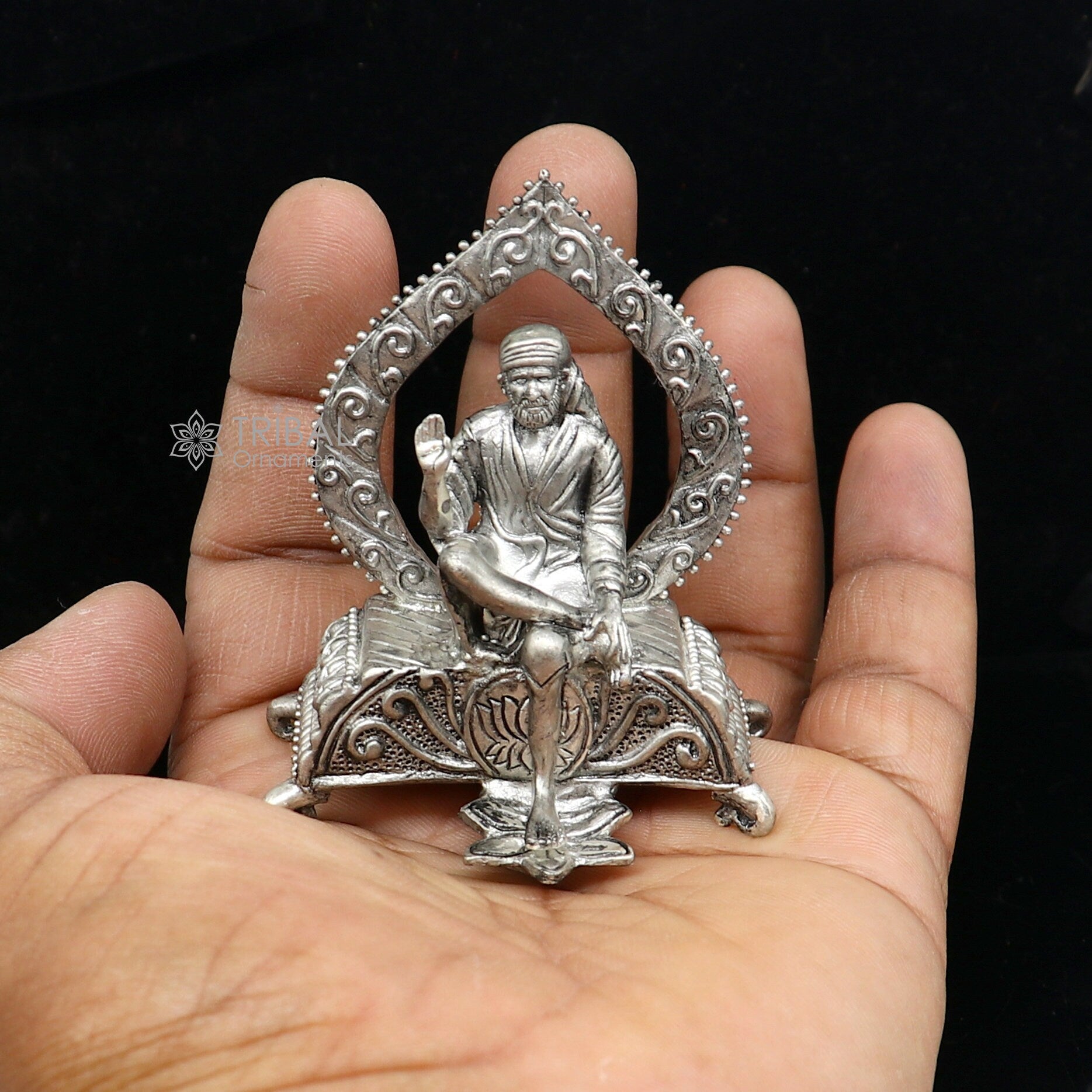 925 sterling silver handmade Divine idol deity Sai Baba mini temple statue murti Statue Sculpture figurine puja article gifting art654 - TRIBAL ORNAMENTS
