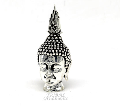 925 sterling silver handmade divine idol lord buddha face figurine statue, silver god Goutam Bbuddha sculpture best gifting article su997 - TRIBAL ORNAMENTS