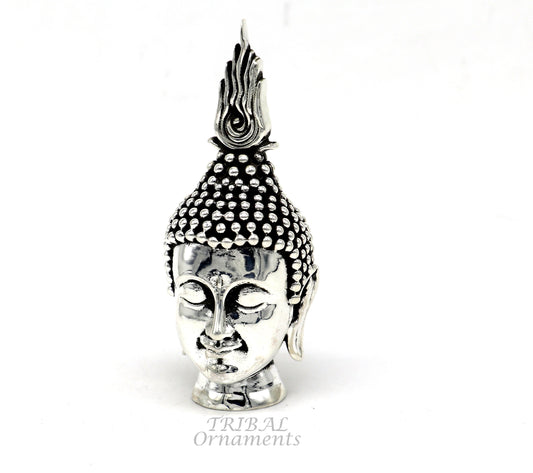 925 sterling silver handmade divine idol lord buddha face figurine statue, silver god Goutam Bbuddha sculpture best gifting article su997 - TRIBAL ORNAMENTS