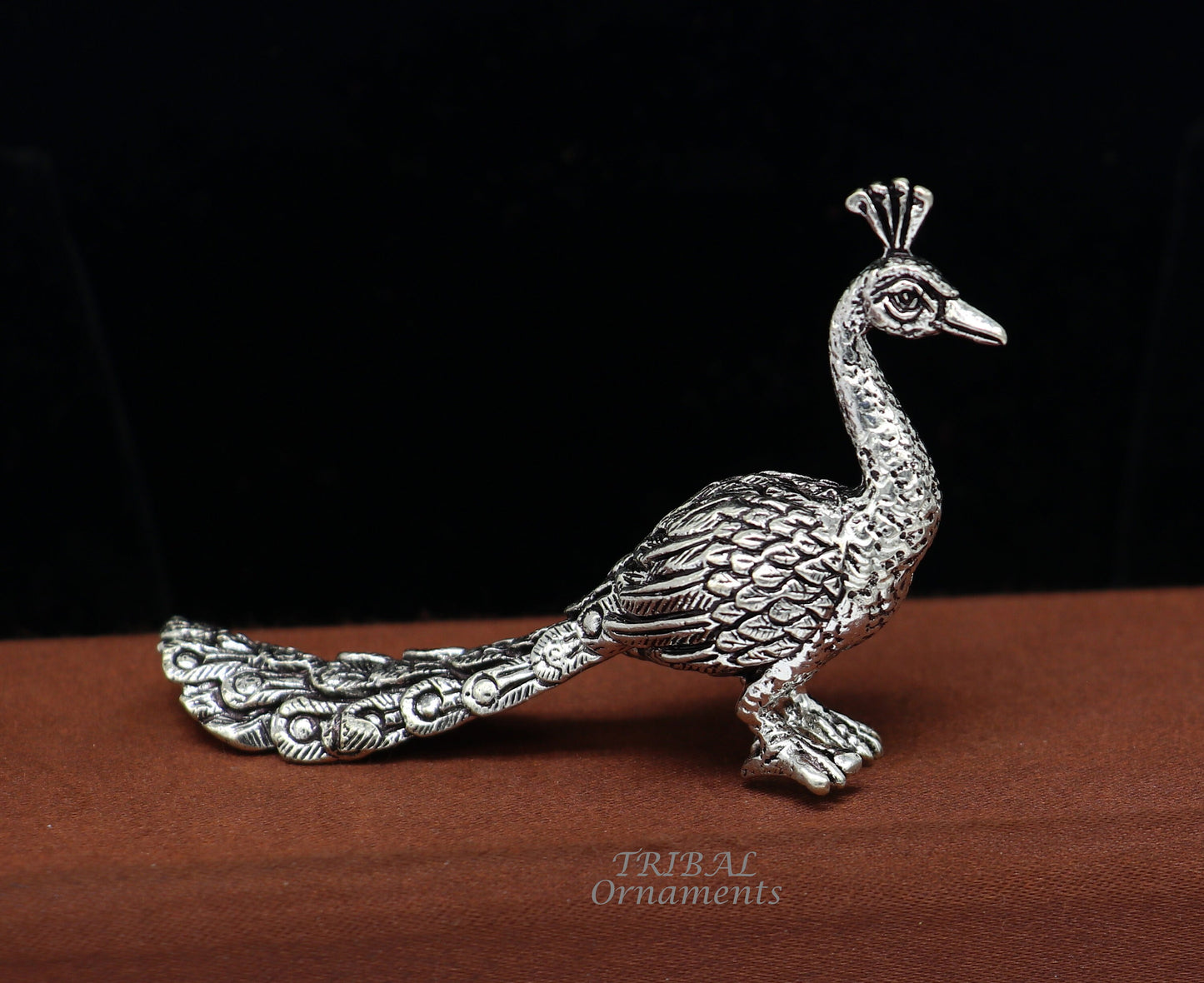 925 sterling silver handmade divine peacock statue, silver home temple utensils, silver article, lord kartikeya murugan vahan vehicle art591 - TRIBAL ORNAMENTS