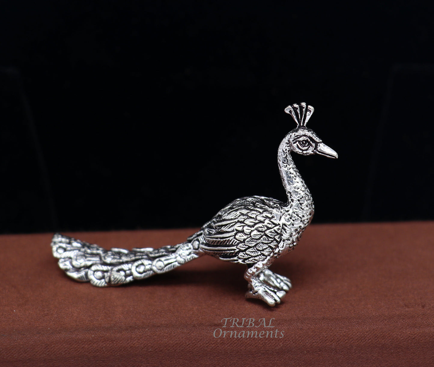 925 sterling silver handmade divine peacock statue, silver home temple utensils, silver article, lord kartikeya murugan vahan vehicle art591 - TRIBAL ORNAMENTS