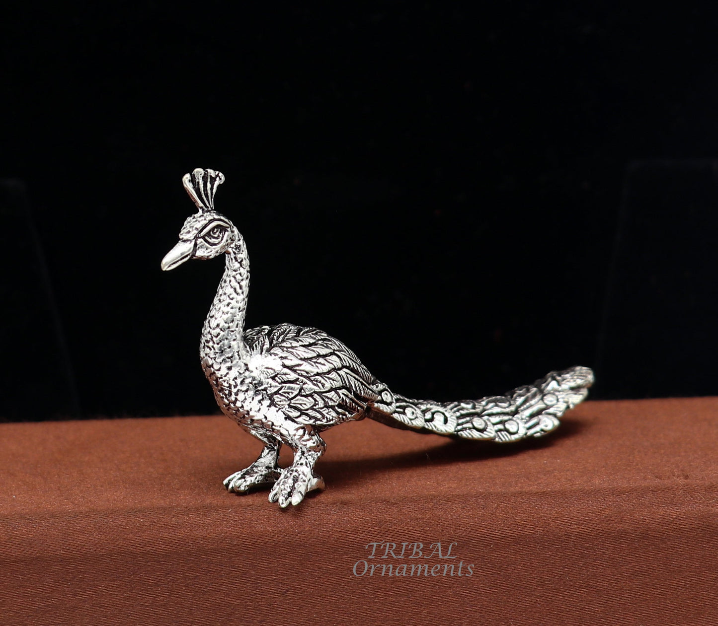 925 sterling silver handmade divine peacock statue, silver home temple utensils, silver article, lord kartikeya murugan vahan vehicle art591 - TRIBAL ORNAMENTS