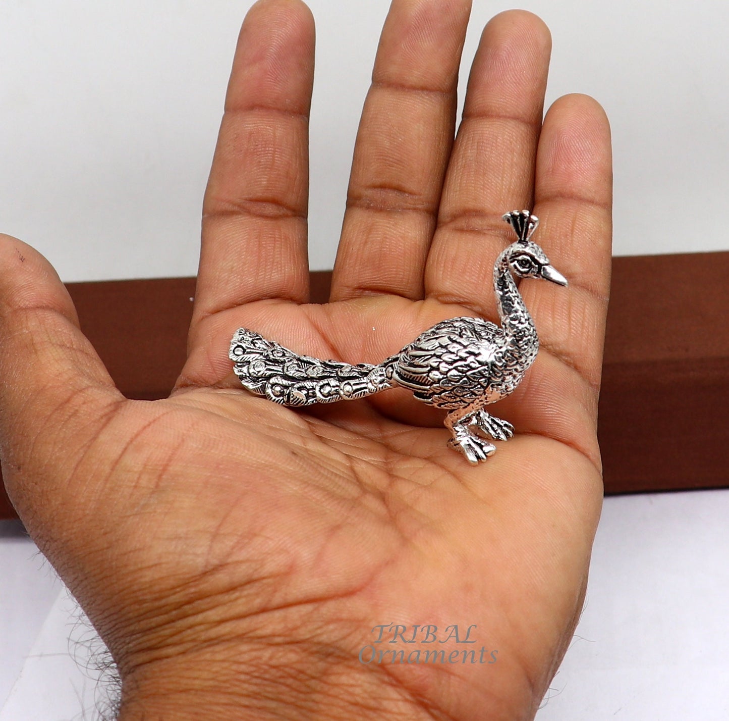 925 sterling silver handmade divine peacock statue, silver home temple utensils, silver article, lord kartikeya murugan vahan vehicle art591 - TRIBAL ORNAMENTS